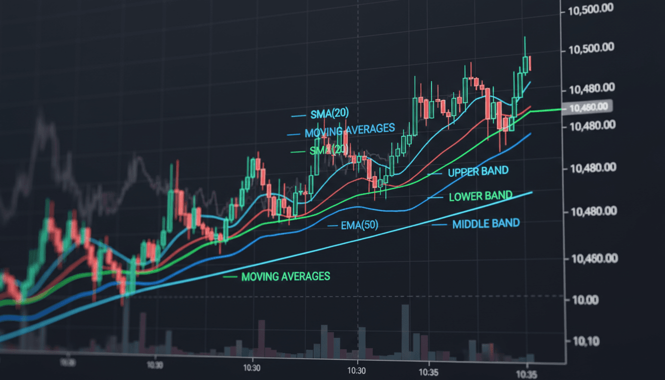 Advanced technical indicators and moving averages on trading chart