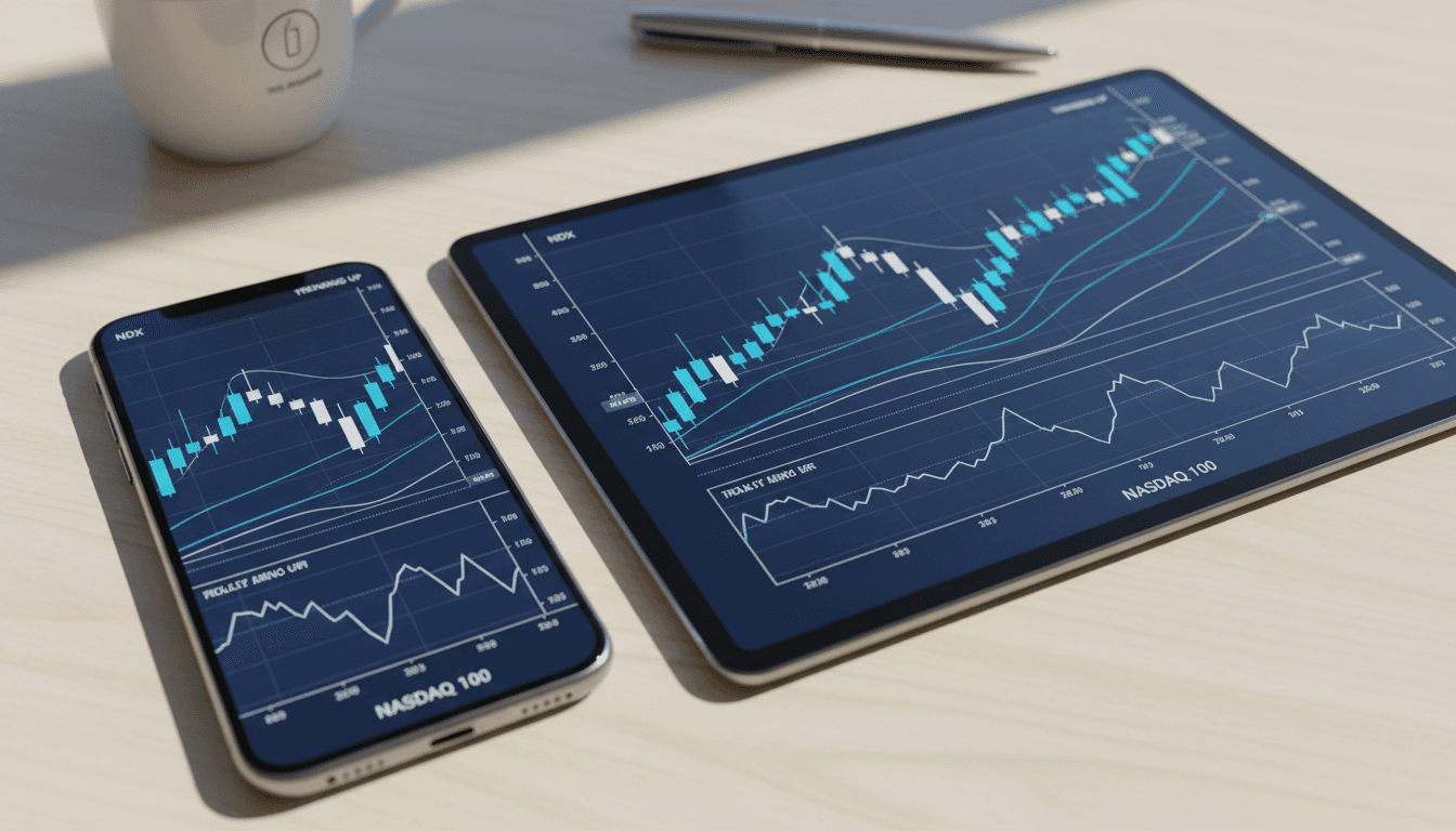 NASDAQ 100 index charts on mobile and tablet devices